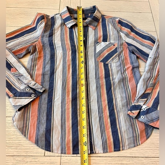Tommy Hilfiger ladies striped button down top. Blue, orange & cream colors. S‎ - Picture 7 of 10